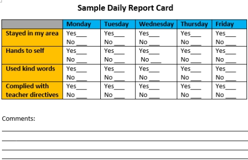 Resources Education And Behavior With Regard To Daily Report Card Template For Adhd