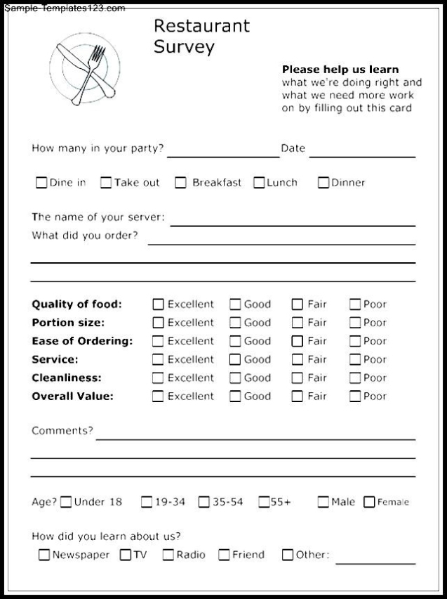 Restaurant Survey Form Template – Sample Templates – Sample Templates Inside Questionnaire Design Template Word