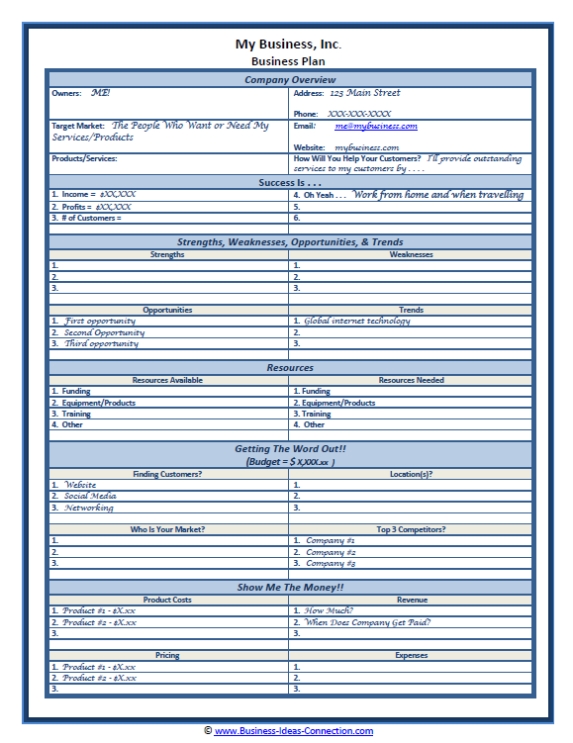 Sample Small Business Plan – One Page Plan Throughout 1 Page Business Plan Templates Free