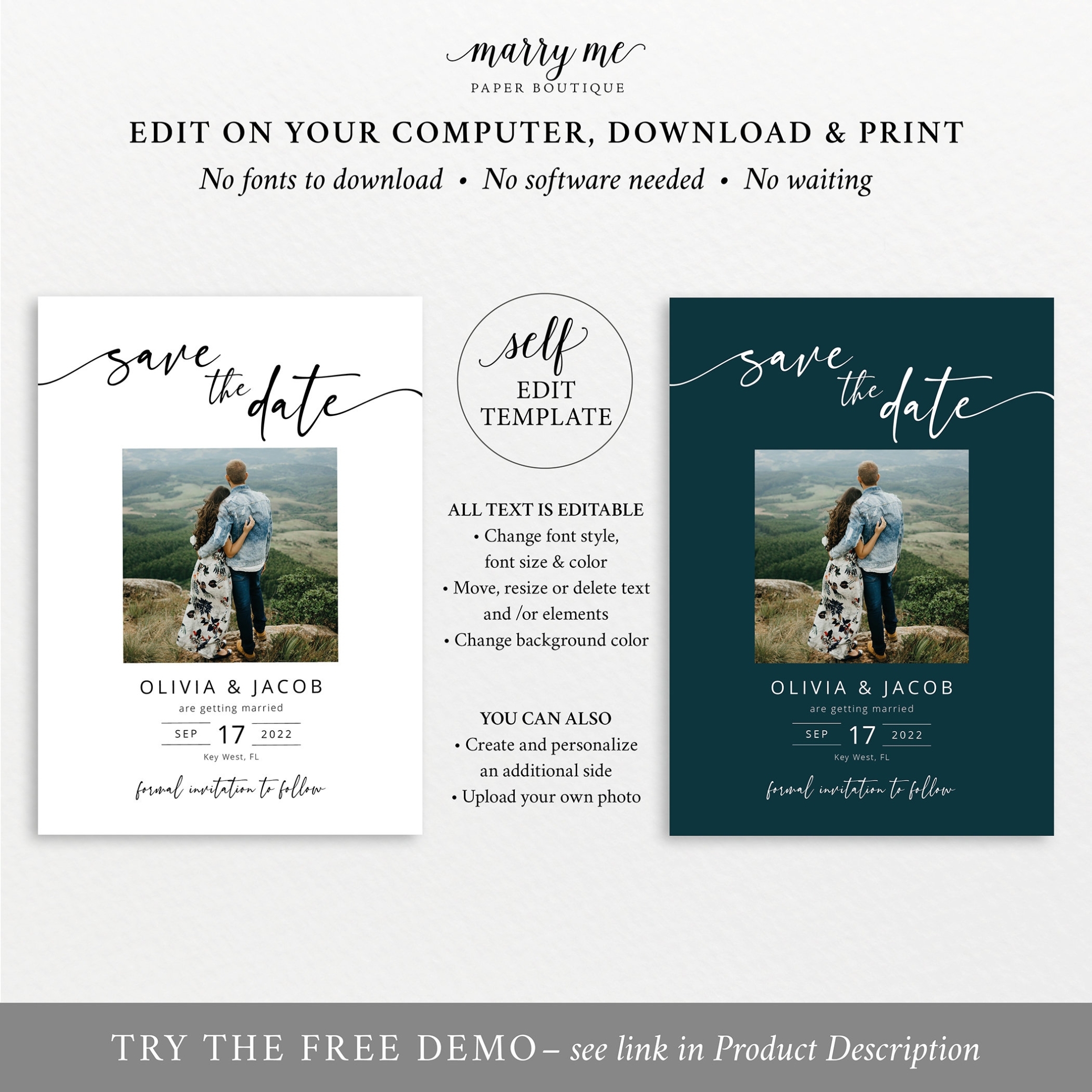 Save The Date Card Template, Modern Calligraphy, Try Before Purchase, Editable & Printable Intended For Save The Date Cards Templates