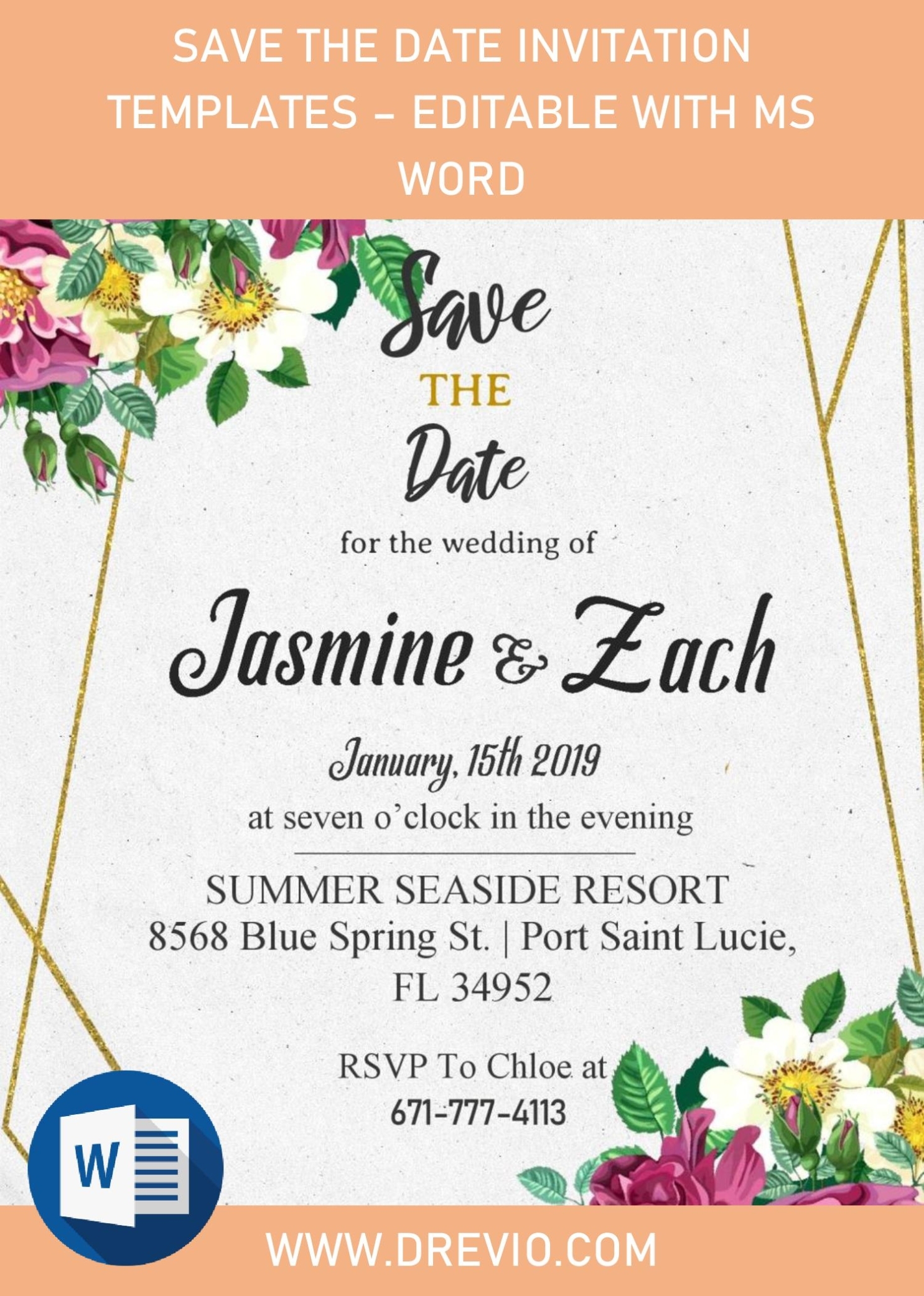 Save The Date Invitation Templates - Editable With Ms Word | Drevio Inside Save The Date Templates Word
