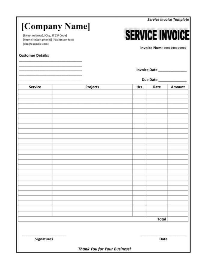 Service Invoice Template – Download Free Documents For Pdf, Word And Excel In Work Invoice Template Free Download
