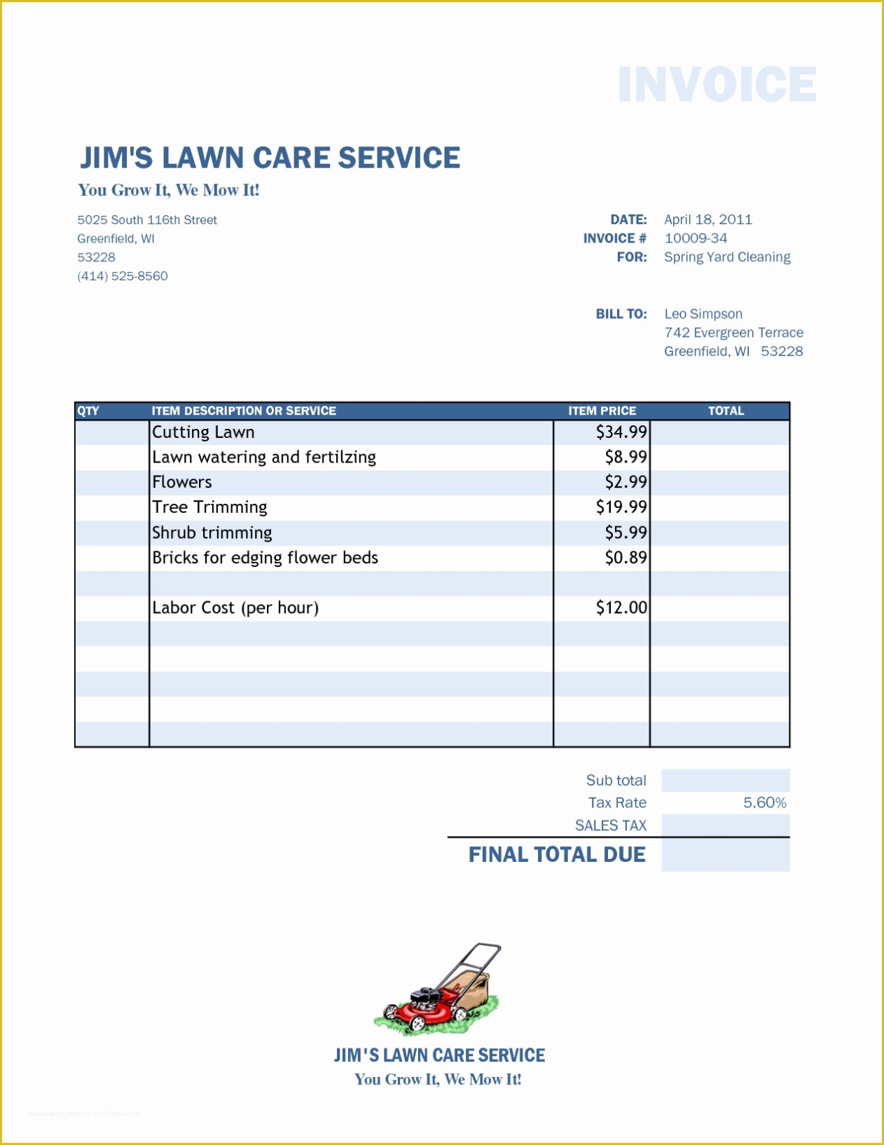 Service Invoice Template Free Of Lawn Care Invoice Template Word | Heritagechristiancollege Pertaining To Lawn Care Invoice Template Word