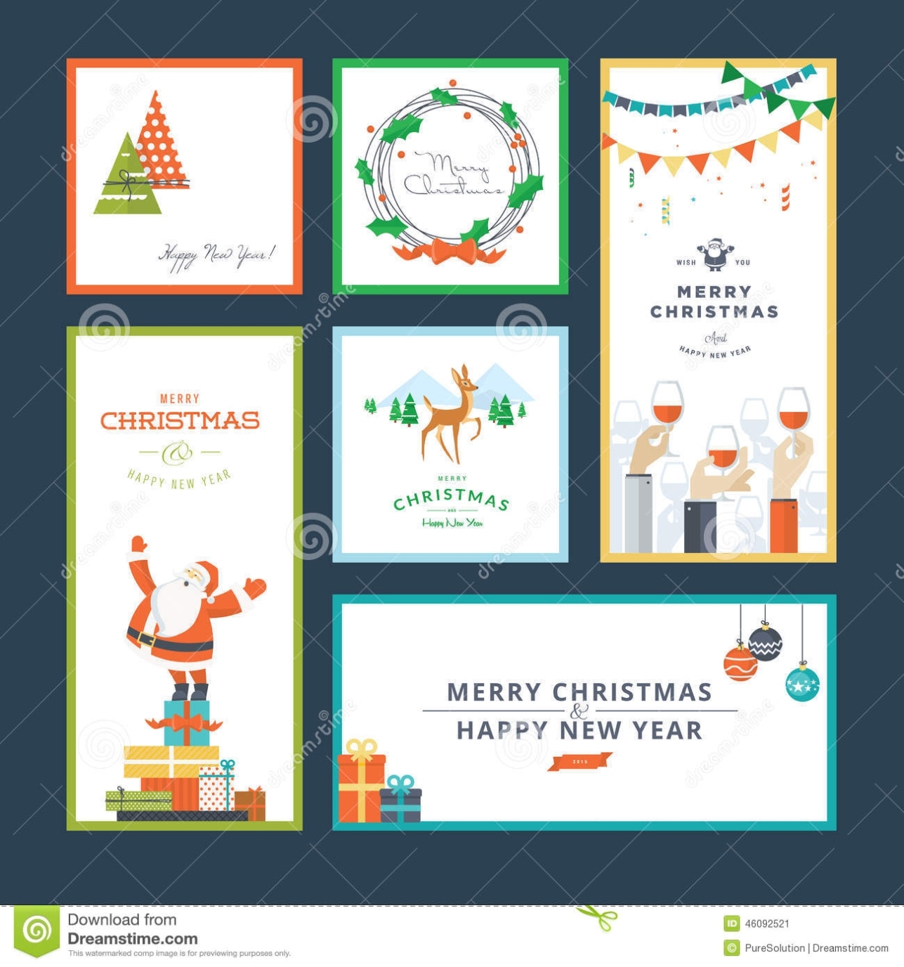 Set Of Flat Design Christmas And New Year Greeting Card Templates Stock Vector - Illustration Of regarding Small Greeting Card Template