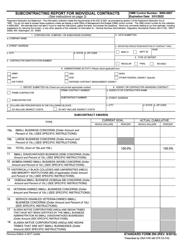 Sf294 – Fill Out And Sign Printable Pdf Template | Signnow Regarding Small Business Subcontracting Plan Template