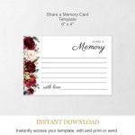 Share A Memory Card Template Funeral Memorial Card With Red | Etsy With In Memory Cards Templates