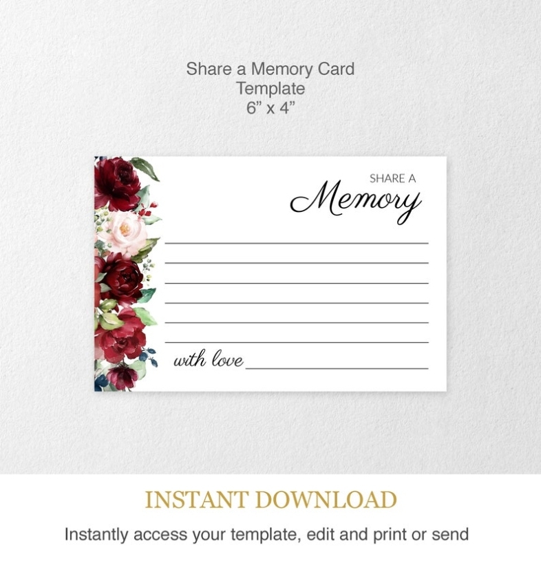 Share A Memory Card Template Funeral Memorial Card With Red | Etsy With In Memory Cards Templates
