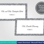 Silver Glitter Wedding Place Cards Template For Microsoft Word Pertaining To Wedding Place Card Template Free Word