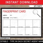 Spy Party Fingerprinting Card Template | Secret Agent | Printable Spy Id Cards – Printable Card Free Within Spy Id Card Template