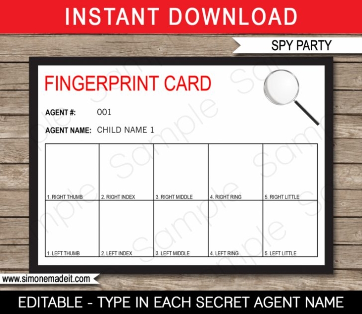 Spy Party Fingerprinting Card Template | Secret Agent | Printable Spy Id Cards - Printable Card Free Within Spy Id Card Template