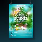 Summer Beach Party Flyer Design With Flower, Lifebelt And Sunglasses On Blue Background. Vector Pertaining To Summer Event Flyer Template