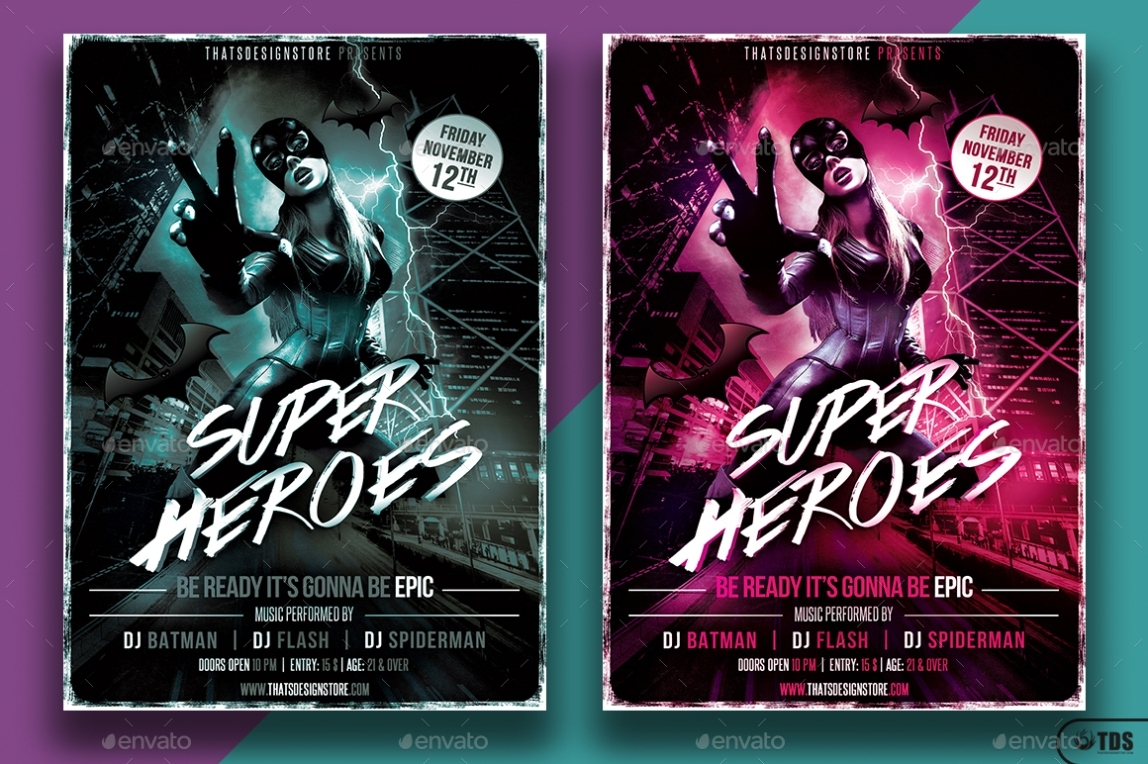 Superheroes Night Flyer Template By Noryach | Graphicriver In Superhero Flyer Template