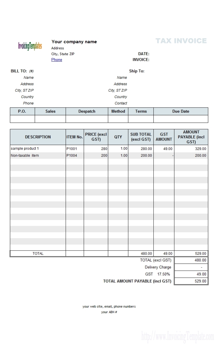 Tax Invoice Excel Template * Invoice Template Ideas Pertaining To Australian Invoice Template Word
