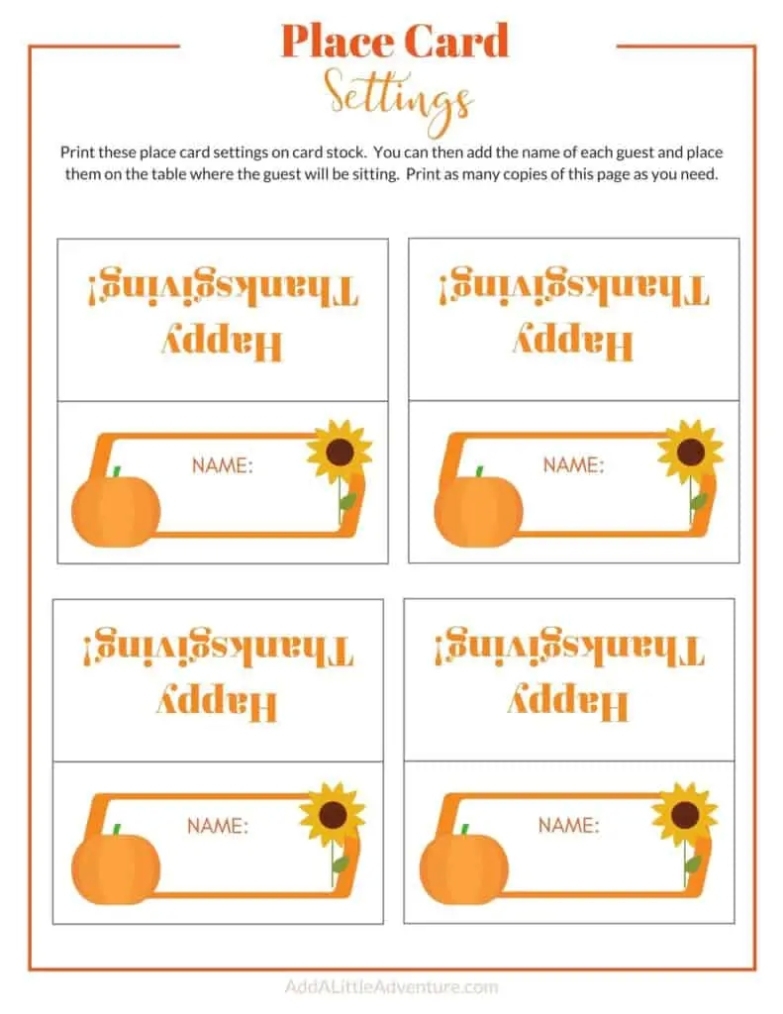 Thanksgiving Place Cards Printable - Diy Template - Add A Little Adventure With Regard To Thanksgiving Place Cards Template