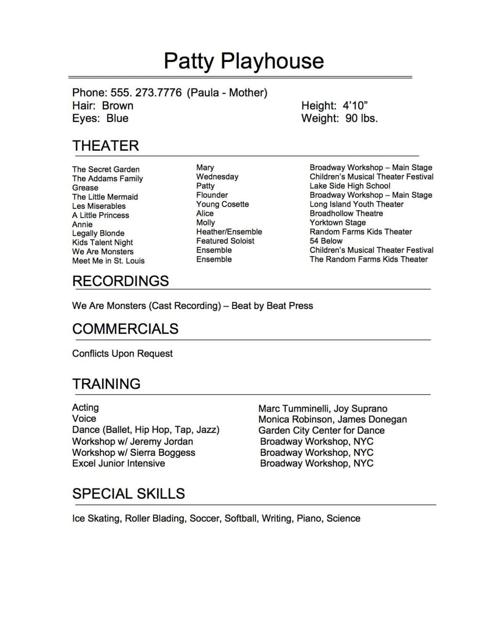 Theatre Resume Template – Acting Cv Template 2 Free Templates In Pdf Word Excel Download : No Pertaining To Theatrical Resume Template Word