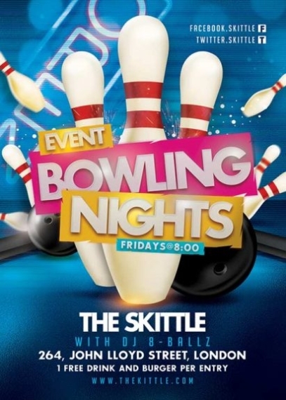 Themed Bowling Club Night Or Party Flyer Template – N2N44 Graphic Design With Bowling Party Flyer Template
