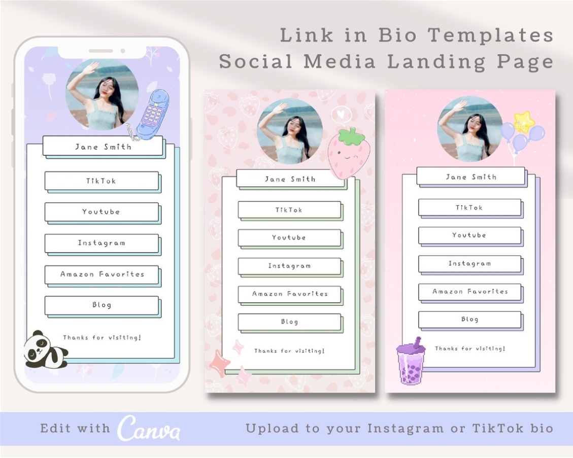 Tiktok Link In Bio Template Bundle Canva Instagram Bio Maker | Etsy Uk Pertaining To Bio Card Template