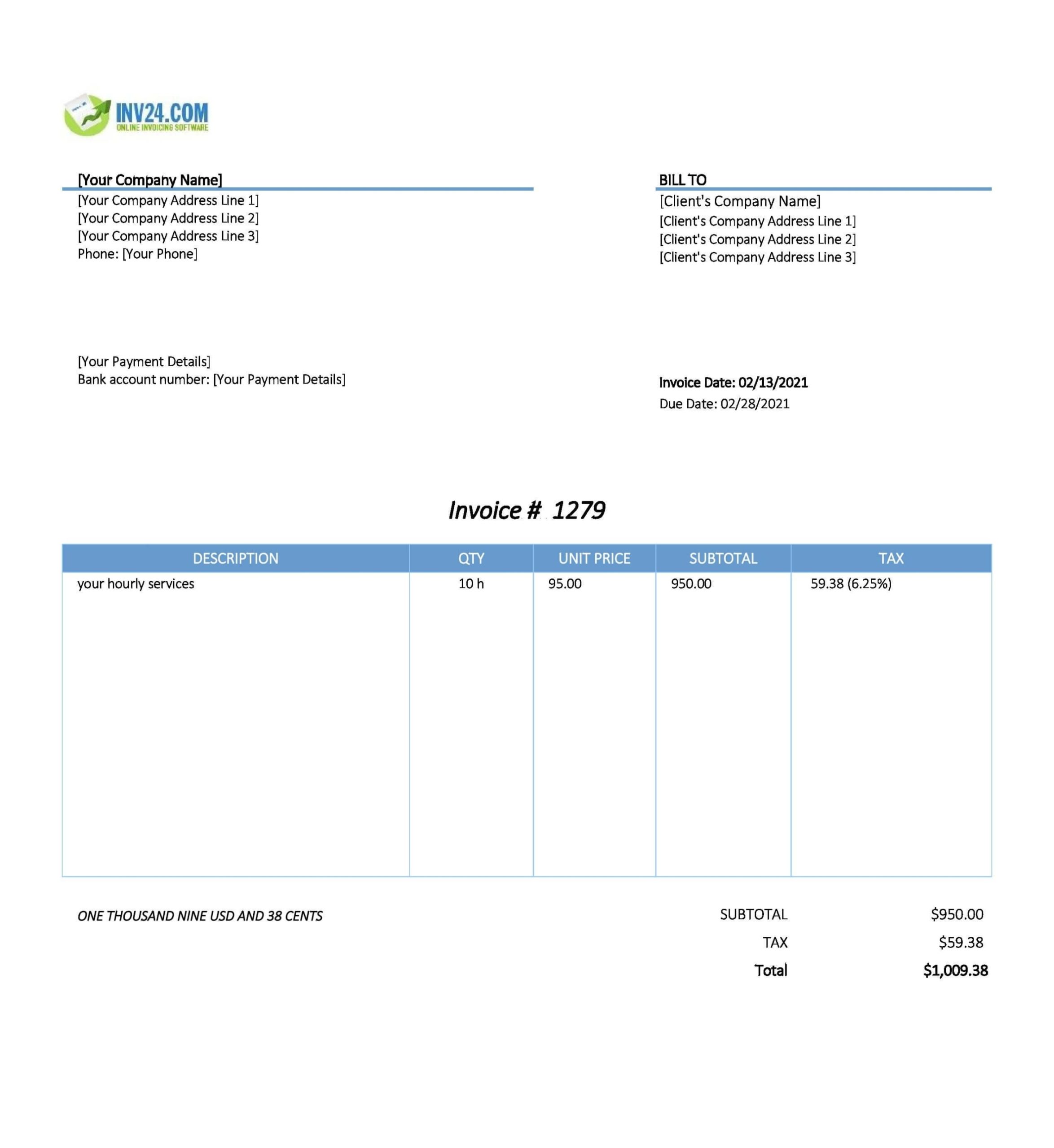 Timesheet Invoice Template Excel for Timesheet Invoice Template Excel
