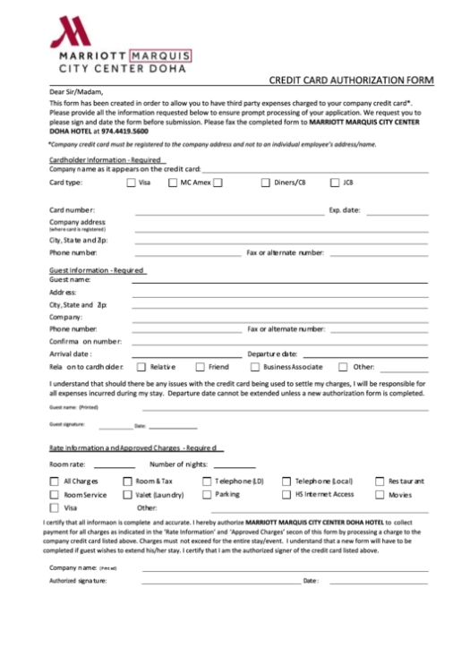 Top 6 Marriott Credit Card Authorization Form Templates Free To Download In Pdf Format Pertaining To Hotel Credit Card Authorization Form Template