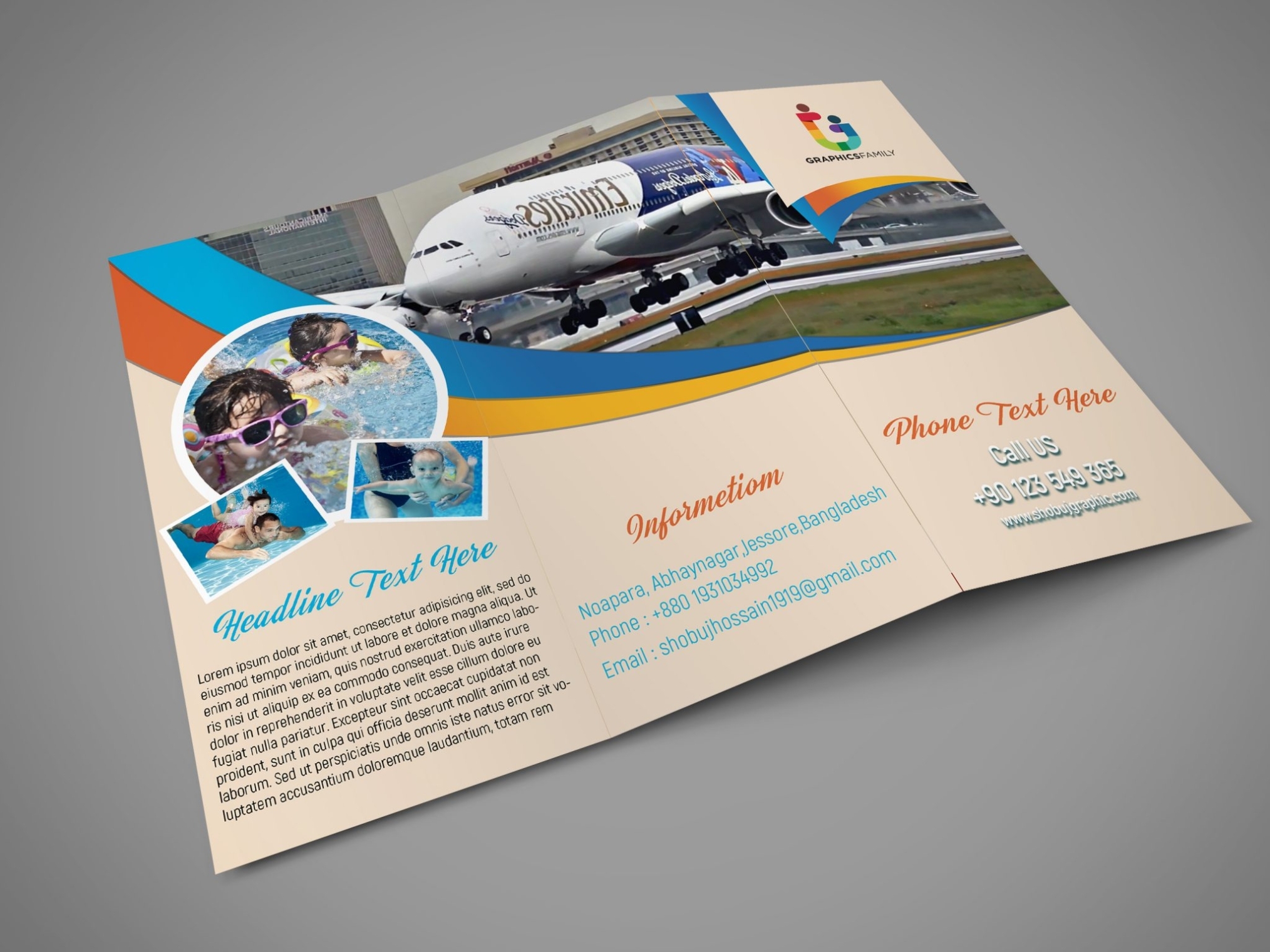 Traveling Tri Fold Brochure Design Template Free Psd - Graphicsfamily In Three Fold Flyer Templates Free