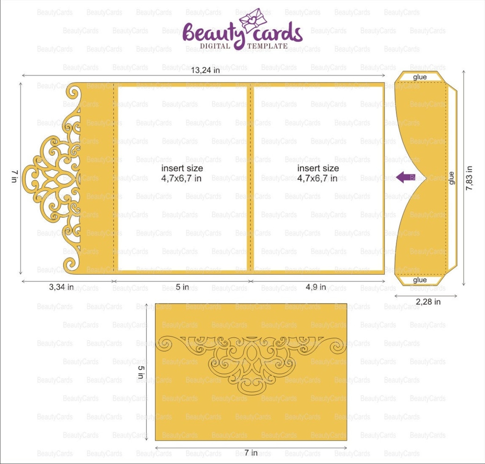Tri Fold Pocket Envelope 5X7 Wedding Invitation Template | Etsy Throughout Three Fold Card Template