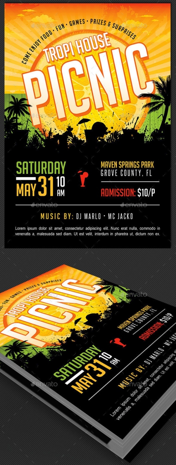 Tropical Picnic Flyer And Ticket Template On Behance Intended For Picnic Flyer Template