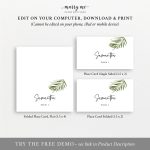 Tropical Wedding Place Card Template, Greenery Seating Card Printable Pertaining To Place Card Template Free 6 Per Page