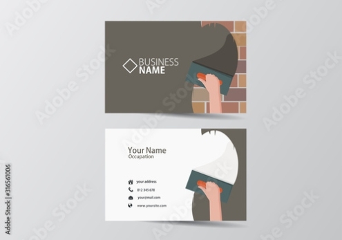 Trowel Plastering Modern Business Card. Facade Work Visiting Card Template Two Sides Векторный In Plastering Business Cards Templates