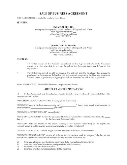 Uk Sale Of Business Agreement | Legal Forms And Business Templates | Megadox Intended For Sale Of Business Contract Template Free