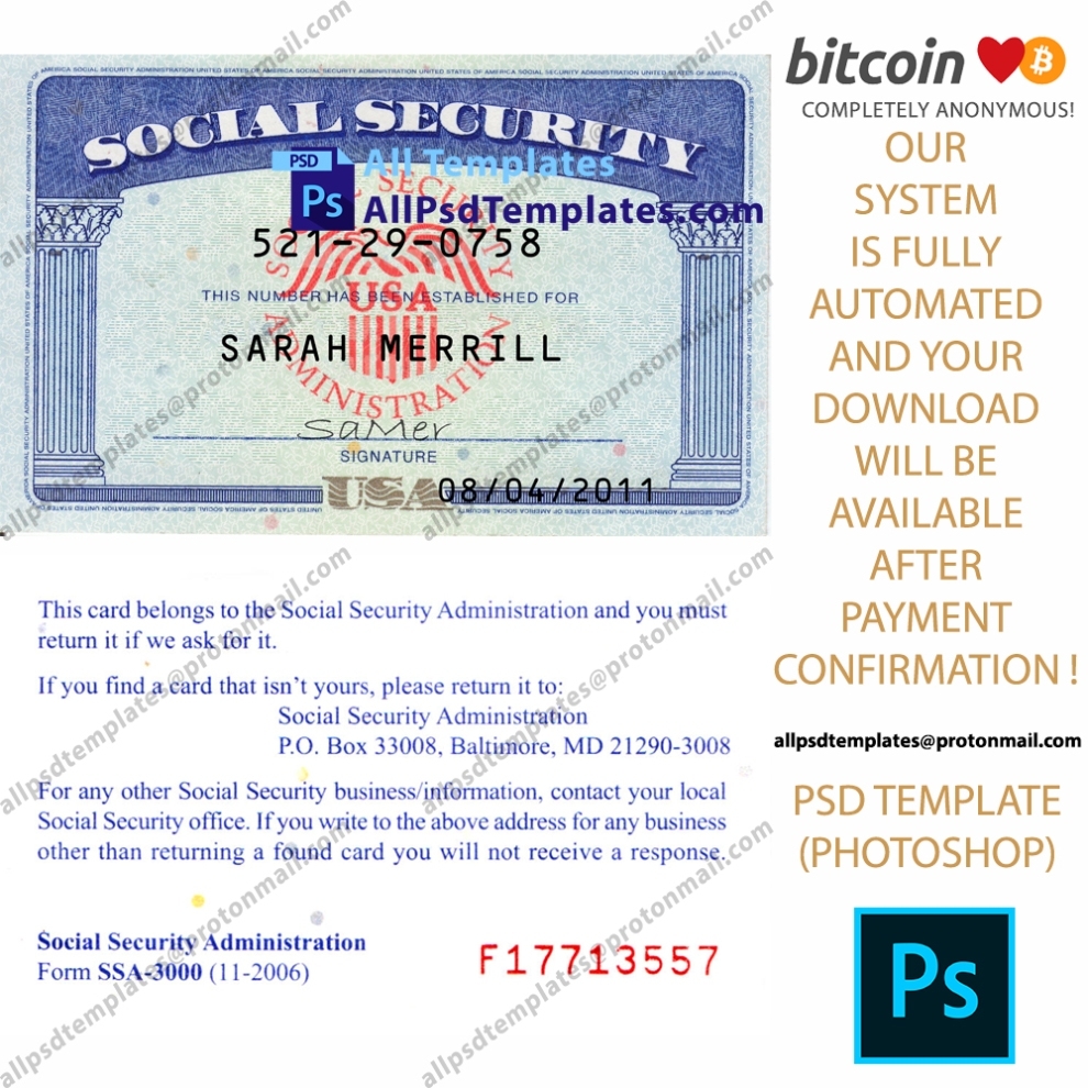 Usa Ssn Social Security Number Template – All Psd Templates For Social Security Card Template Free