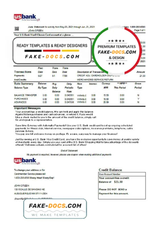 Usa U.s. Bank Credit Card Statement Template In Excel And Pdf File Format | Fake Docs with Credit Card Statement Template Excel