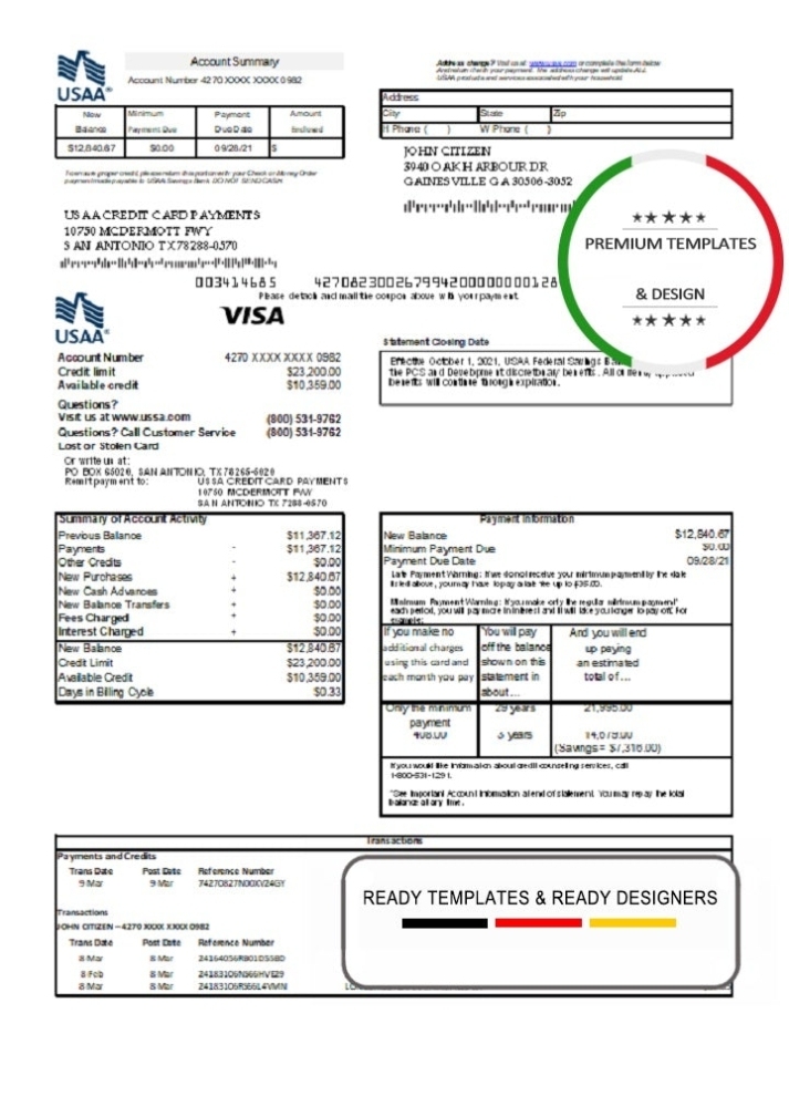 Usa Usaa Bank Credit Card Statement Template In Excel And Pdf Format – Fake Template In Credit Card Statement Template Excel