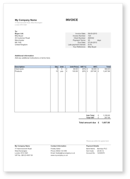 Vat Invoice Template Uk | Invoice Example Within Hmrc Invoice Template