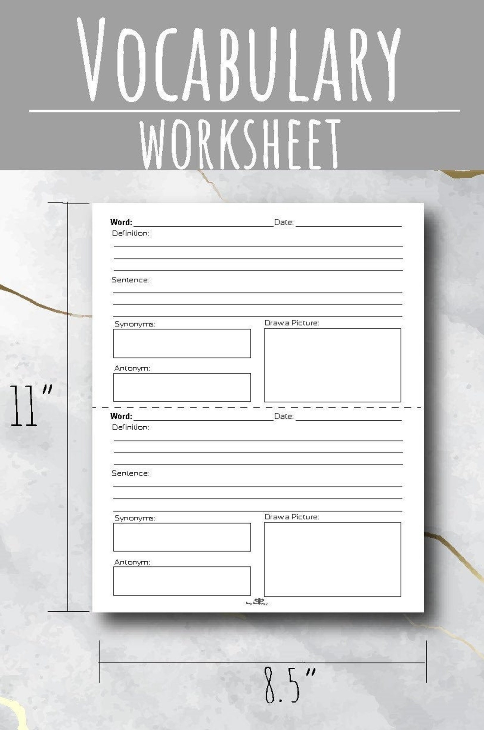 Vocabulary Worksheet Template For Students Printable Instant | Etsy for Vocabulary Words Worksheet Template
