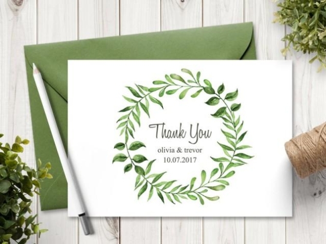 Watercolor Wreath Wedding Thank You Card Template &quot;Lovely Leaves intended for Template For Wedding Thank You Cards