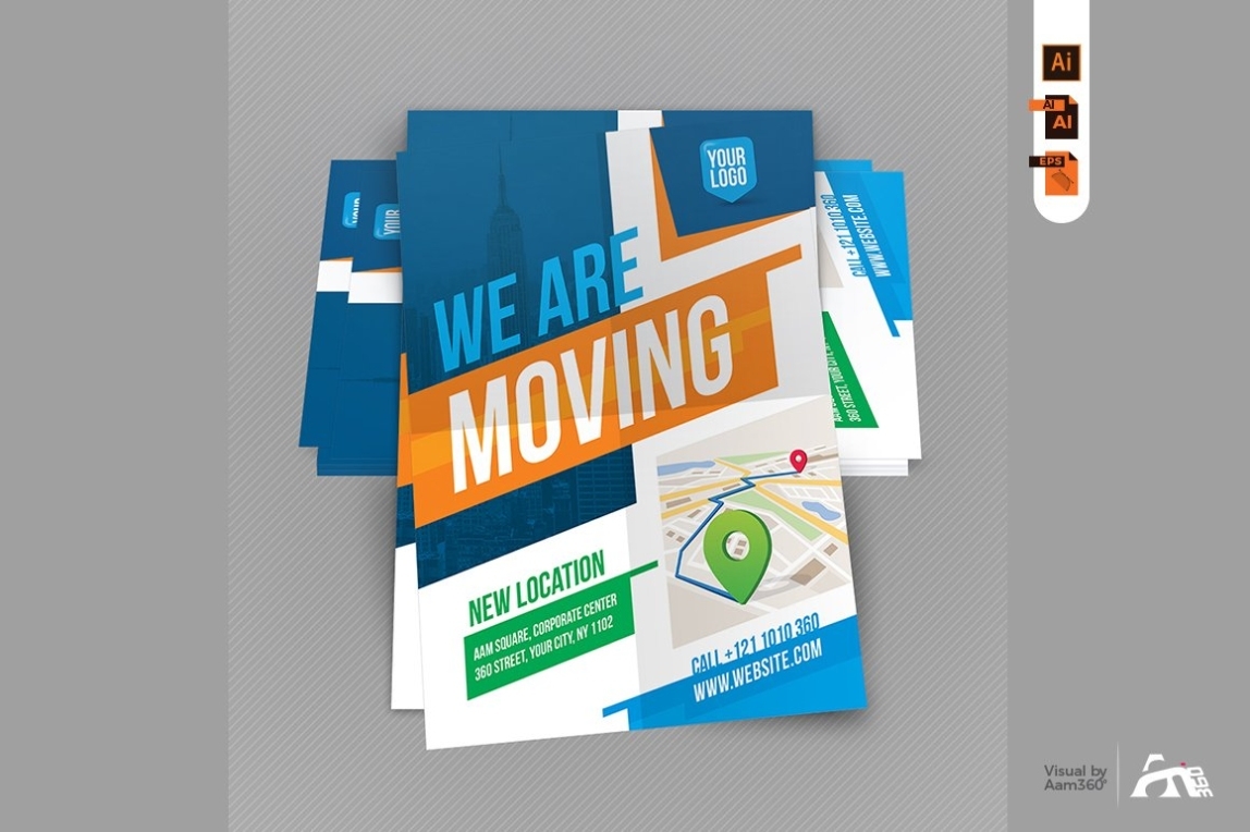 We Are Here Moving Announcement Flyer Template (372355) | Flyers | Design Bundles Inside Flyer Announcement Template