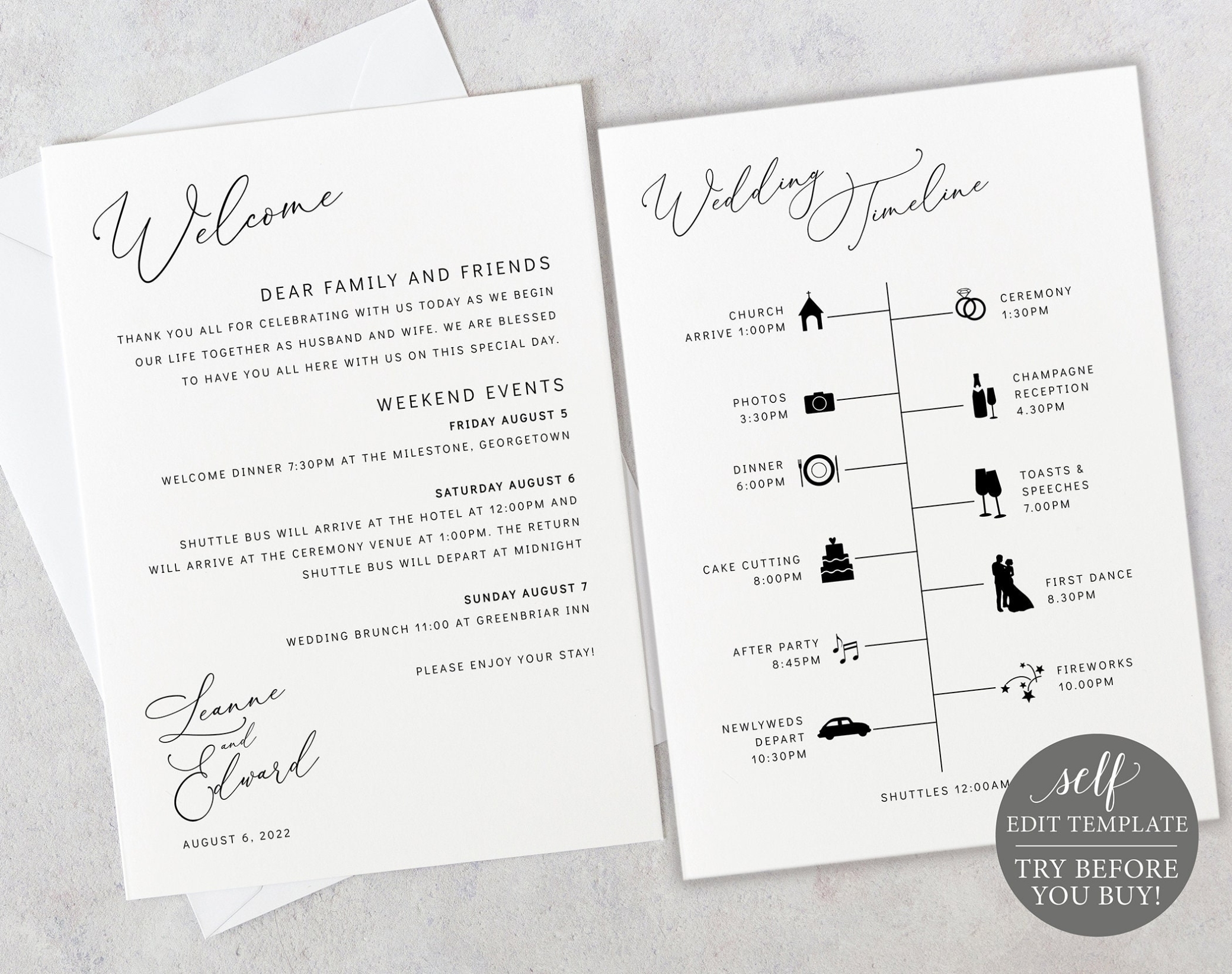 Wedding Itinerary Card Template, Minimalist Style, Editable & Printable Instant Download, Try Intended For Wedding Card Size Template