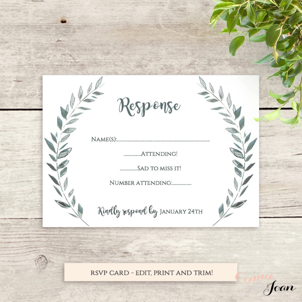 Wedding Rsvp Card Template Printable Rsvp Card | Leaves Wreath, Rsvp | Royal Gardens | Editable for Free Printable Wedding Rsvp Card Templates