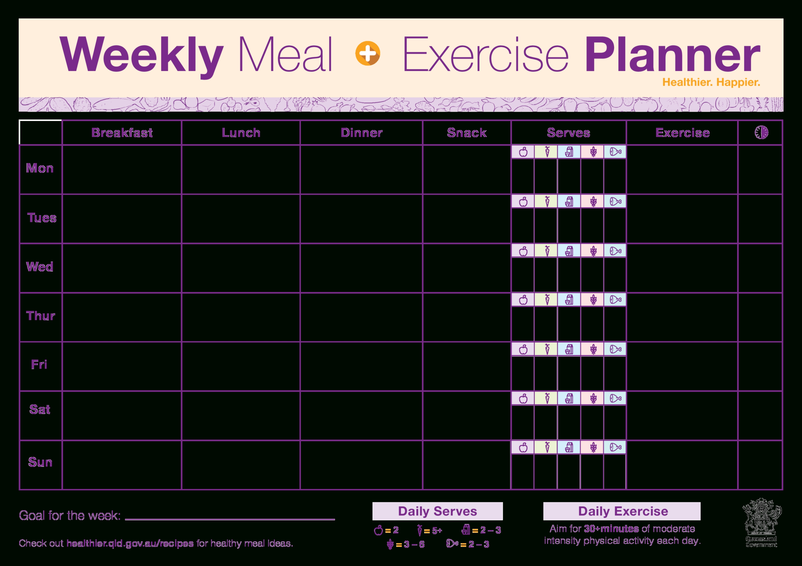 Weekly Meal Exercise Planner | Templates At Allbusinesstemplates For Meal Plan Template Word