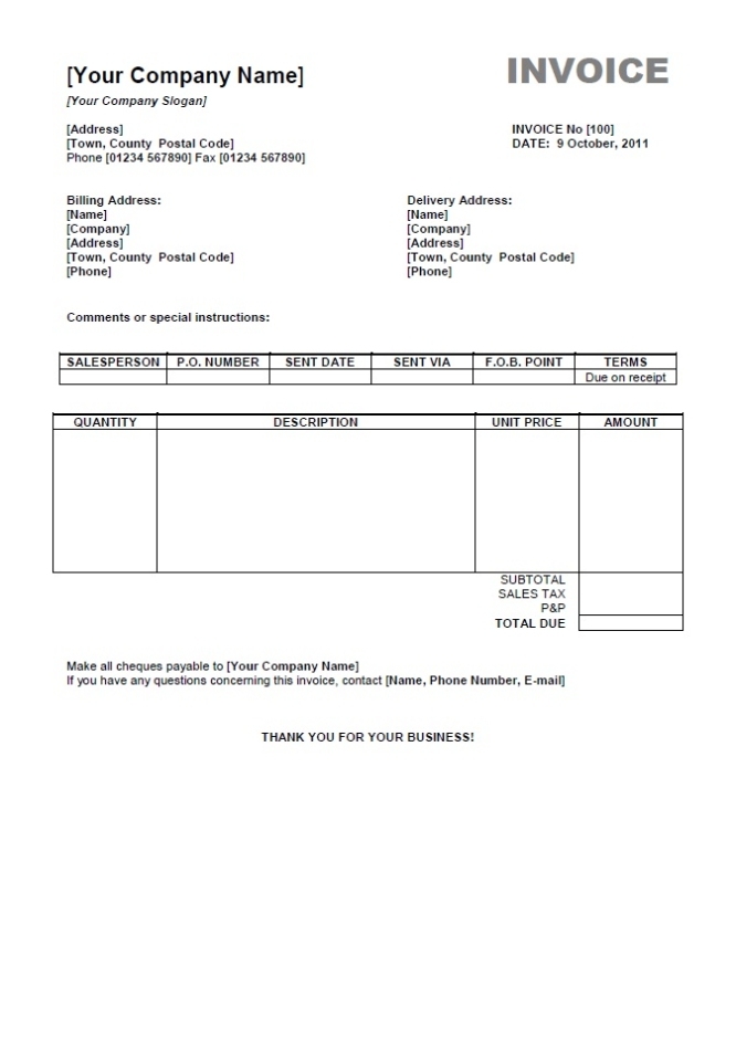 Word Document Invoice Template | Invoice Example Inside Invoice Template Word 2010
