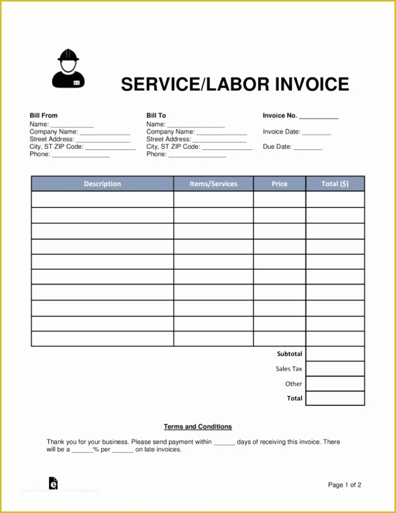 Work Invoice Template Free Of Free Service Labor Invoice Template Word Pdf For Labor Invoice Template Word
