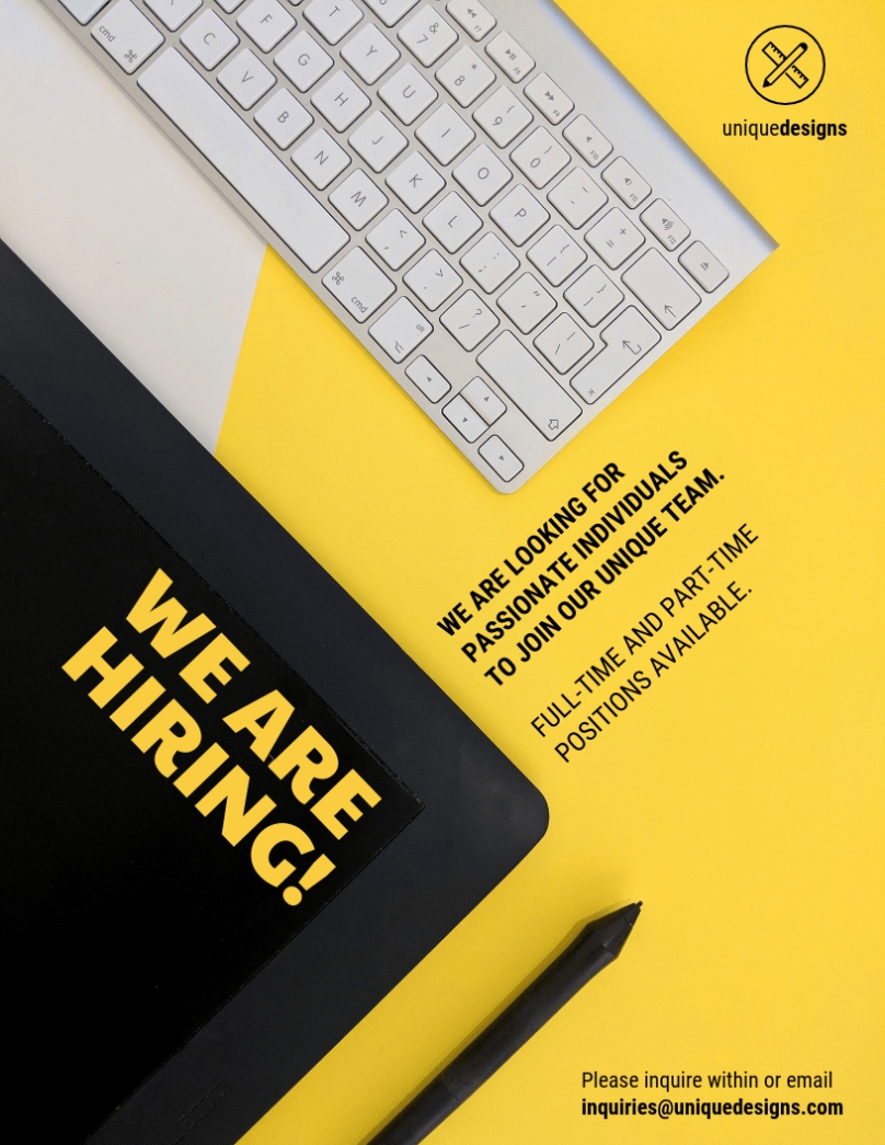 Yellow & Black Now Hiring Event Poster Idea – Venngage Poster Examples Inside Now Hiring Flyer Template